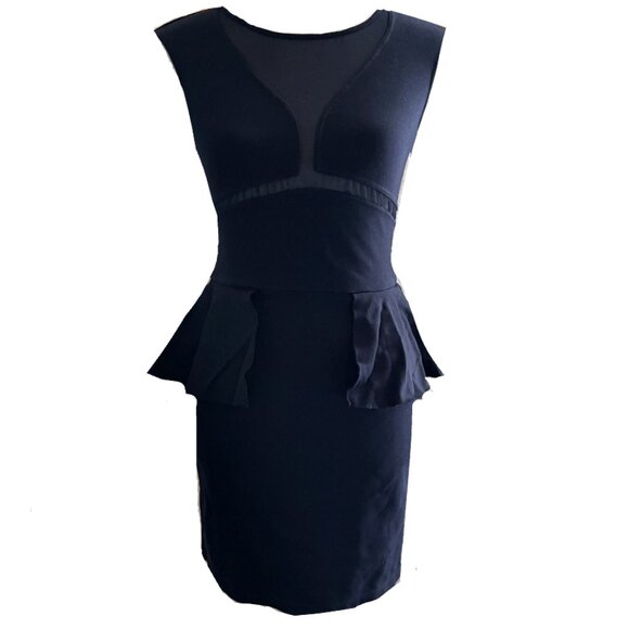 Brand New Victoria’s Secret Moda Intl’ Navy Blue Ponte Knit & Mesh Peplum Dress - Picture 2 of 13